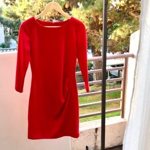 NWOT Mango Red Ruched Jersey Long Sleeve Dress